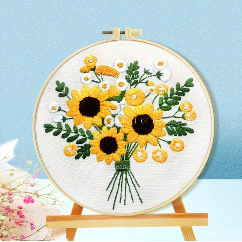 새로운 심플한 꽃 모양 해바라기 자수 거실 장식 수공예 자수