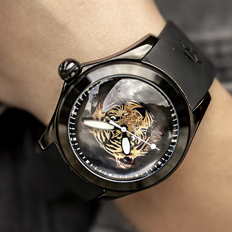 KAFYASE New Design Mens Automatic Watch Creative Tiger Ball Dial
