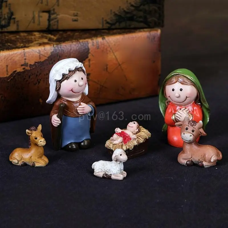 Holy Crib Figurine with Light Resin Catholic Religious Christmas Nativity Church