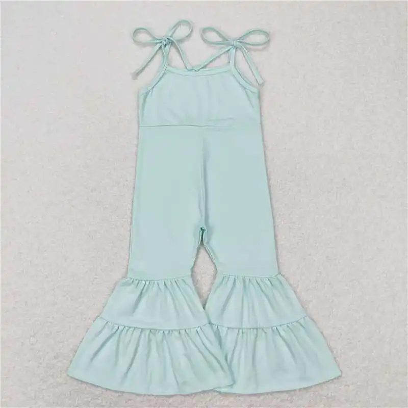 wholesale children's clothing hot sale kids western boutique baby girls clothes  blue solid color camisole jumpsuit