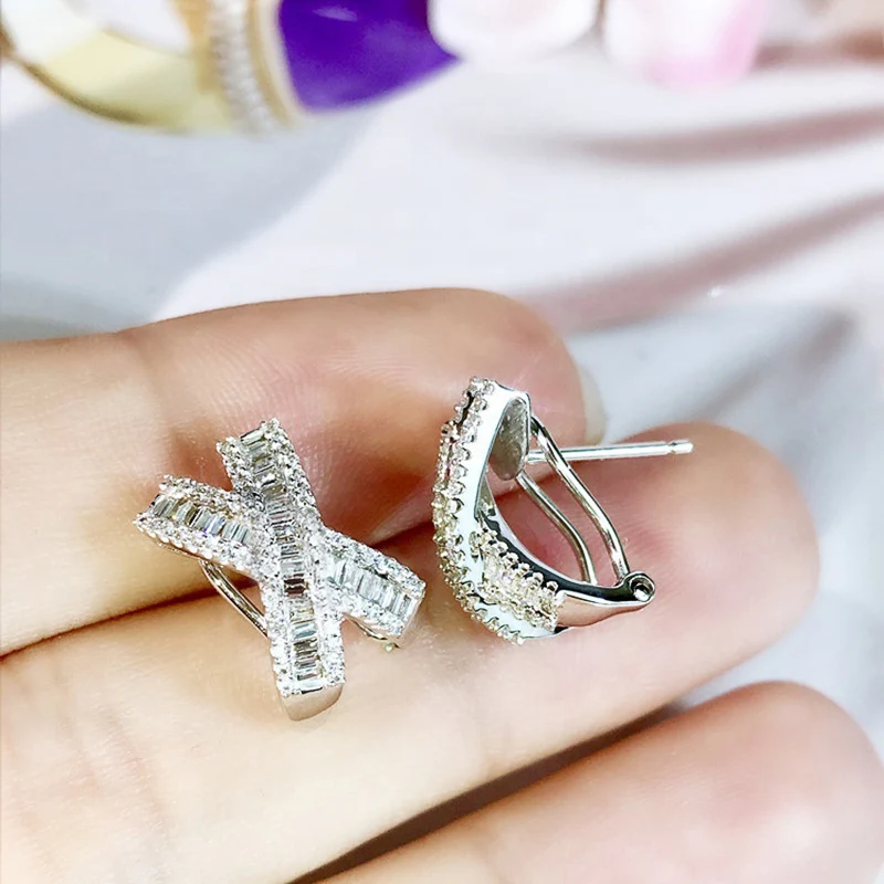 Huitan Luxury Women's Stud Earrings X Cross Shape Full Paved