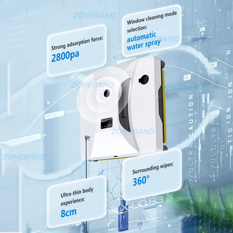 Window Cleaner Robot Electric Glass  Wipes Vacuum Smartphone Remote Control for Home Household Washing Tool with Water Spray 3