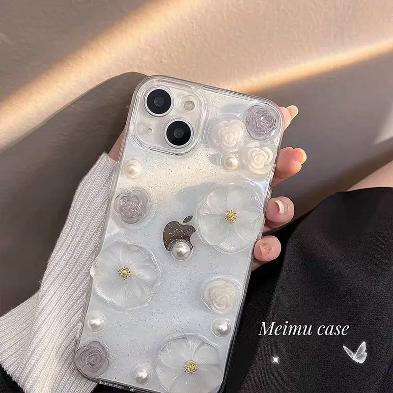 Ins Premium Flower for Apple 14promax Phone Case iPhone 13& 12 Soft  transparent for woman