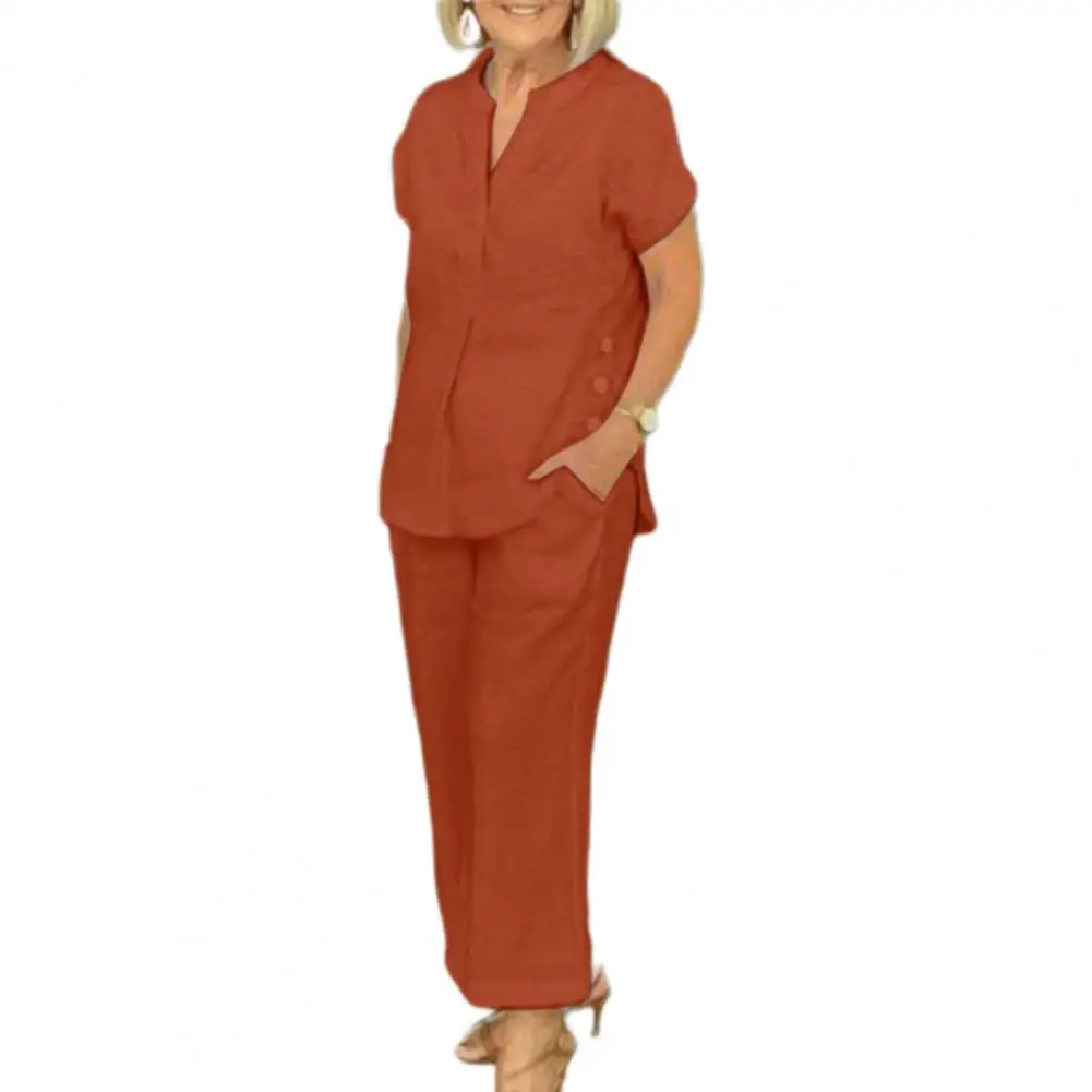 

Women Top Pants Set Loose Fit Two-piece Suit Elegant Women's V Neck Top Wide Leg Trousers Set with for Stylish for Fashionable