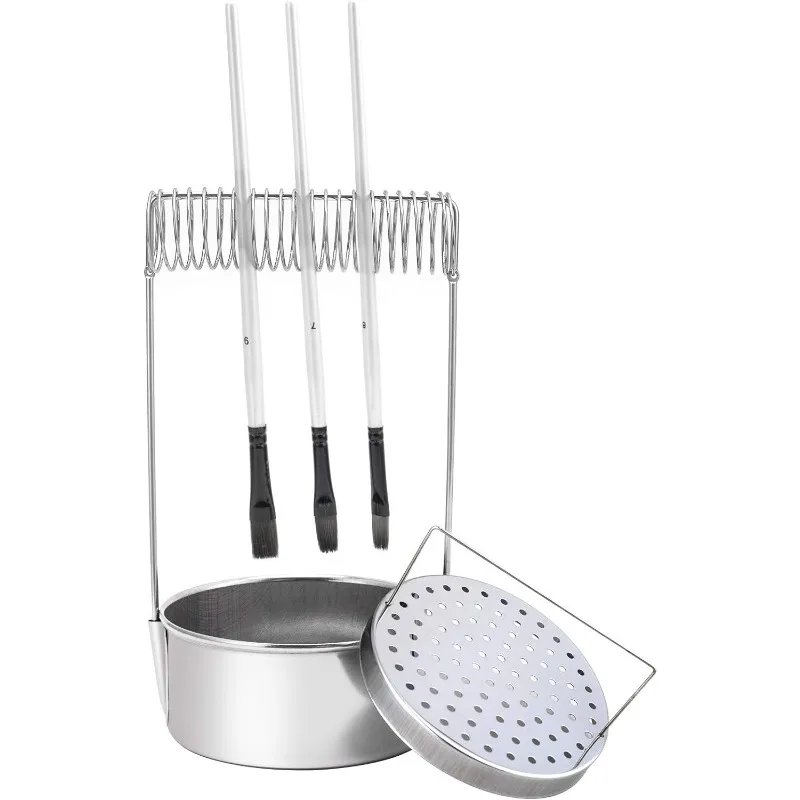 1Pc Portable Artist Brush Washer,stainless Steel Paint Brush Cleaner with Wash Tank, Removable Screen and Brush Holder