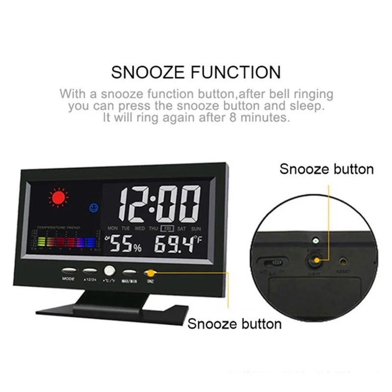 Lcd Digital Clock Weather Clock Digital Desk Clock Digital Clock Weather Station Display Mini Weather Clock Digital Table Clock Led Screen Digital Backlight Indoor Weather Station Snooze Alarm Clock Time/Date/Week/Alarm/Temp/Humidity/Weather/Snooze Display