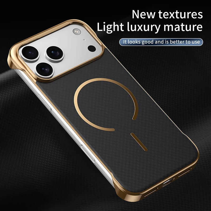 Magsafe Magnetic Wireless Charging Carbon Fiber Shockproof Phone Case with Frameless Air Bumper Design