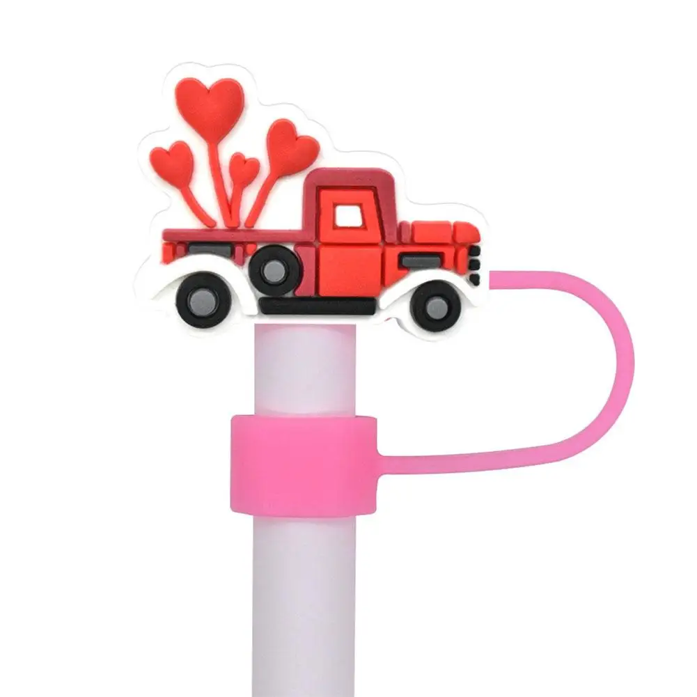 Valentine's Day Straw Cover Cap Silicone Drinking Crest Cup Drinking Plugs Decor Cap Glass Straw Hat Dust Proof R2N4