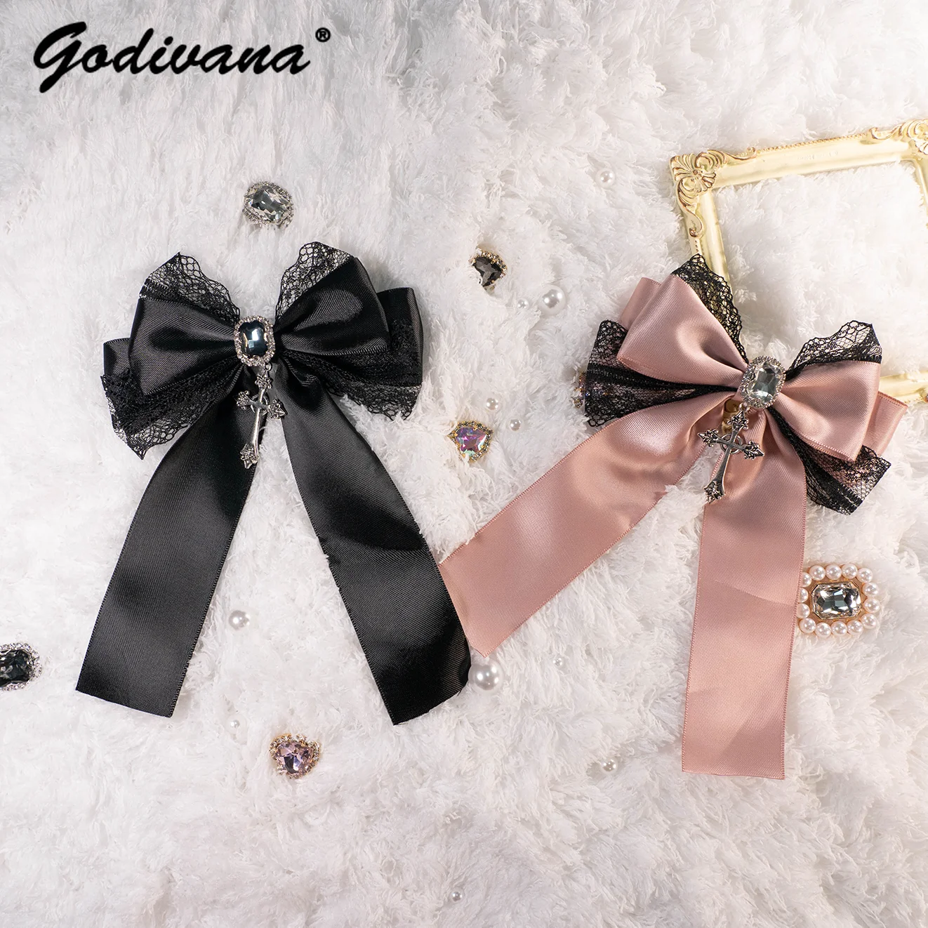 Japanese Style Bow Brooch Hairclips Barrettes Headwear Sweet Cool Hairbows for Girls Rhinestone Hair Pin Clips for Women