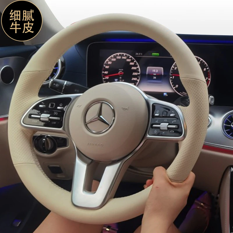 

DIY Hand-Stitched Leather Car Steering Wheel Cover for Mercedes-Benz Interior Auto Accessories