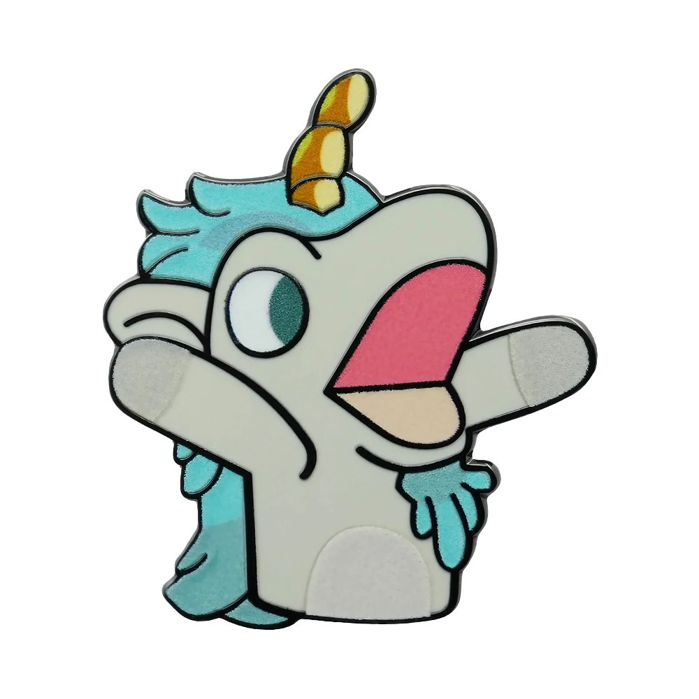 Einhorn-Emaille-Anstecknadel, niedliches unhöfliches Puppenabzeichen, Animation für Kinder, Bluey, periphere Brosche, Neuheit, lustig, dekorativ