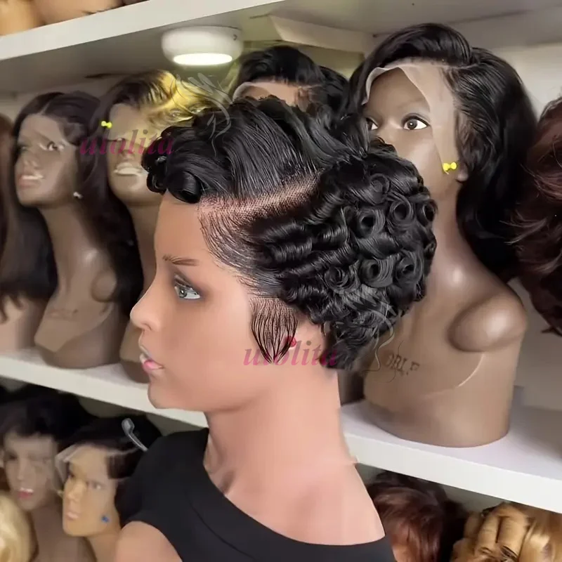 Pixie Cut Human Hair Wig 13x4 short bob wig 350 99j cholocate brown ombre highlight lace frontal human hair wigs