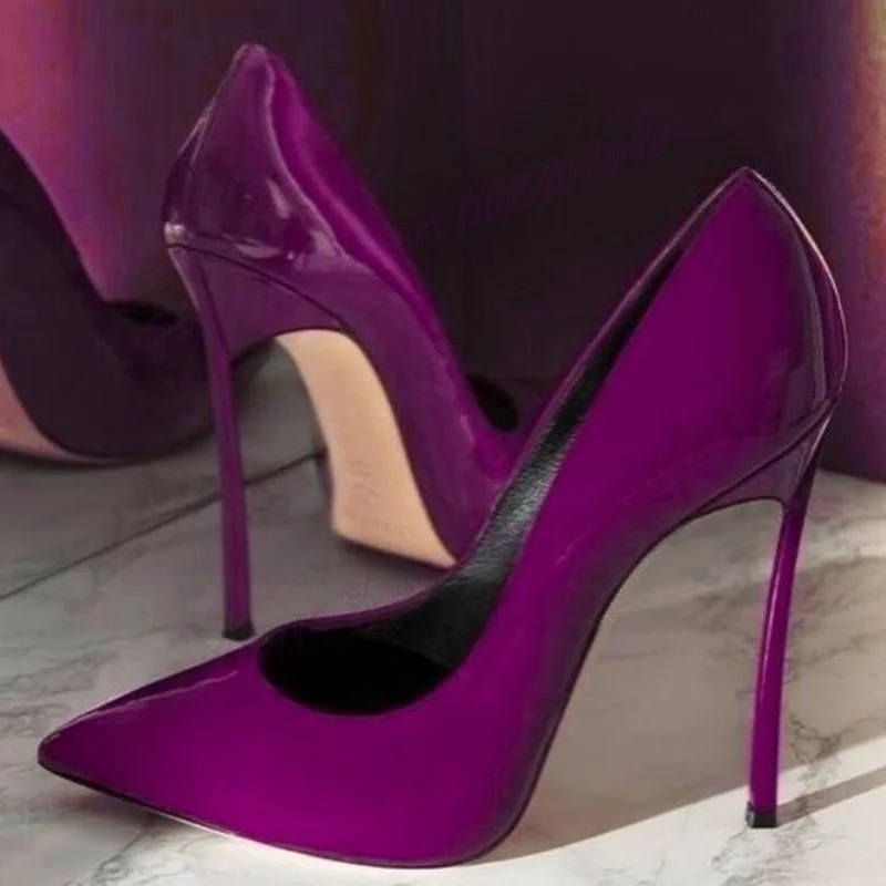 

Purple Patent Leather Metal Heels Pumps Pointed Toe Shoes for Women Thin High Heels Sexy Lady Shoes 2024 Zapatos Para Mujere