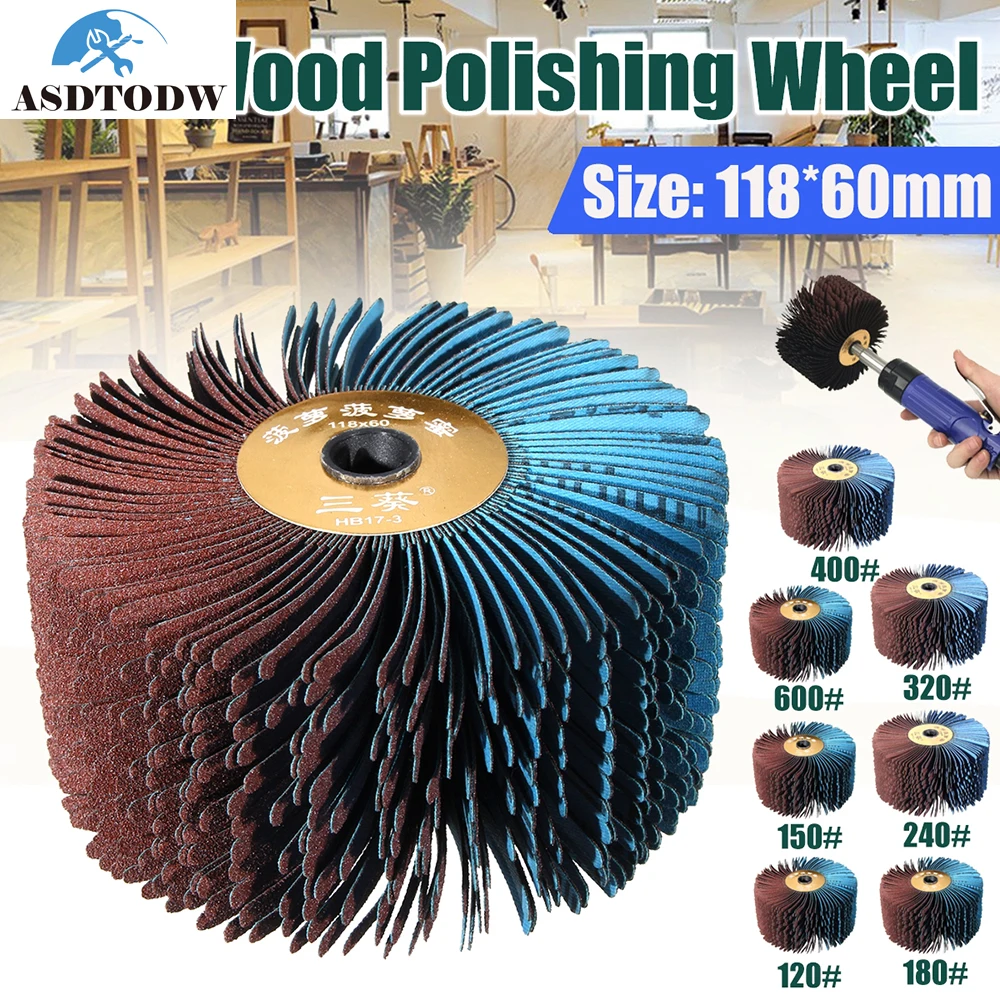 

118x60mm 120-600 Grit Abrasives Wire Drum Wood Burnishing Polishing Wheel Brush Cloth Sanding Grinding Groove Mop Buffing Pad