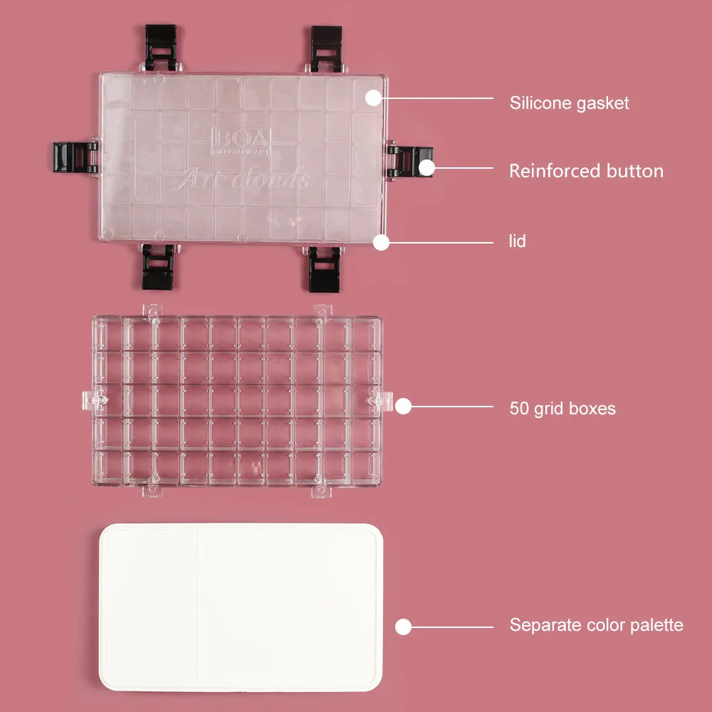 SeamiArt 50 Grids Plastic Airtight Pigment Palette Multi-function Moisturizing Watercolor Painting Box for Art Supplies 5
