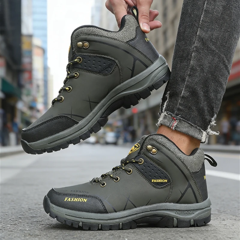 Men's Trendy Mid-High Boots Comfortable Outdoor Hiking Shoes 2025 Non-Slip Wear-Resistant PU Leather Sneakers Designer Shoes Men