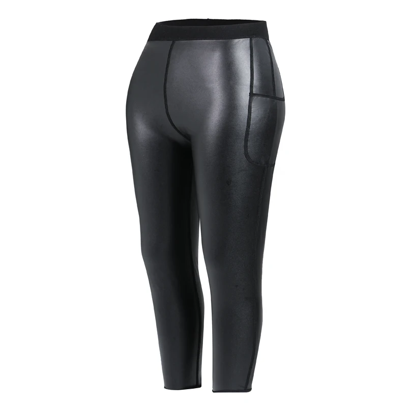 Men Leather Stretchy Casual Biker Club Party Pants Body Shaper Waist Trainer High Waist Leggings Fitness 9pts Pants with Pockets