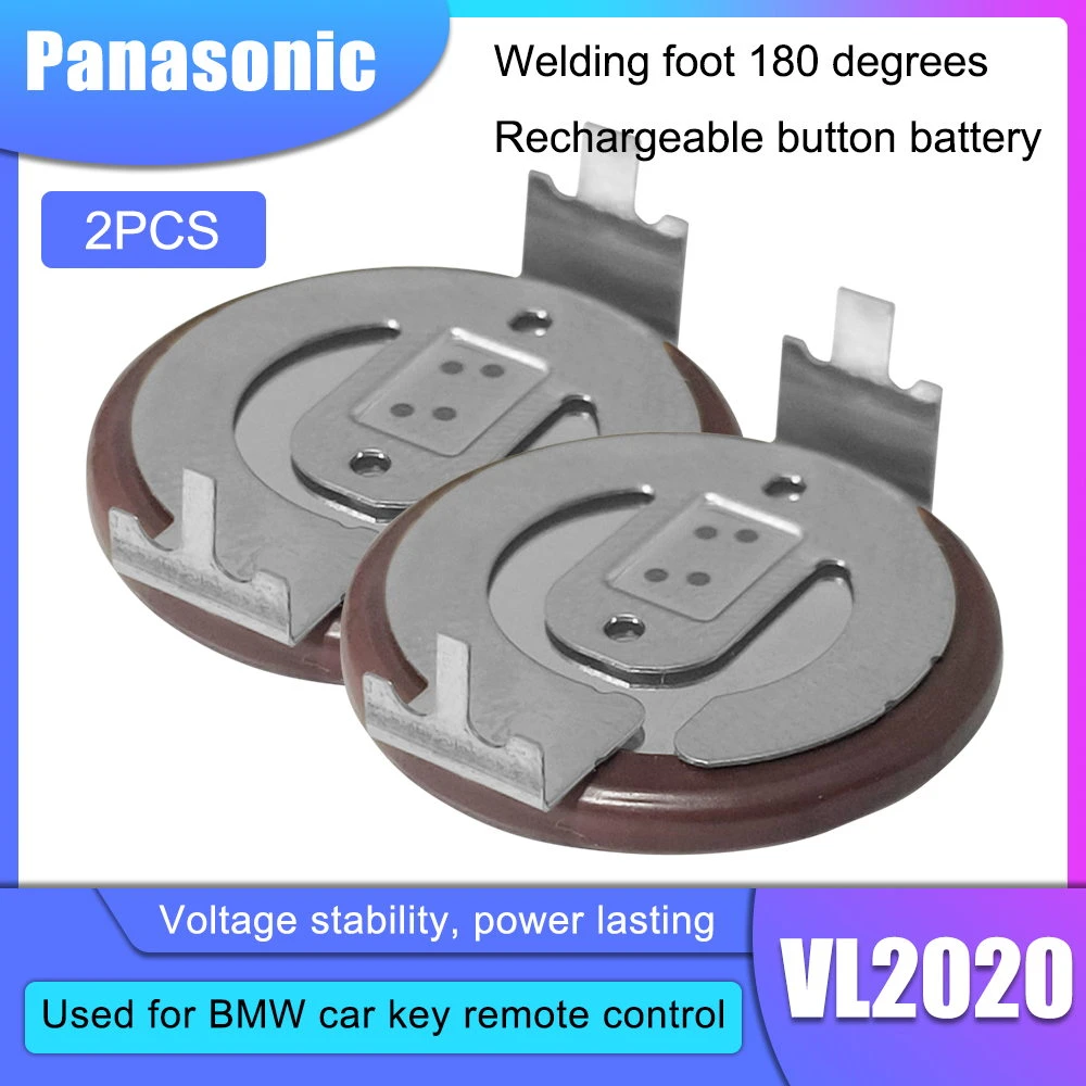 2PCS Panasonic VL2020 3V Car Key With Legs 180 Degrees Rechargeable Lithium Button Cell Battery For BMW car Key coin cell battery