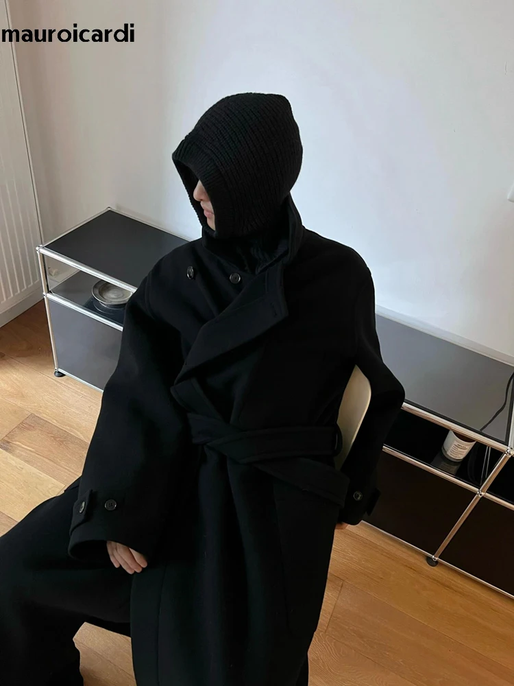 Mauroicardi Autumn Winter Oversized Long Thick Soft Warm Black Wool Blends Coat Men Luxury Designer Clothes Woolen Overcoat 2024 3