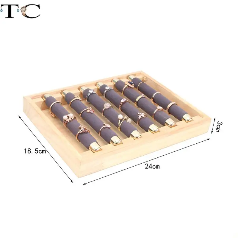 Natural Log Ring Display Tray 6 Movable Ring Storage Stick Jewelry Shooting Props