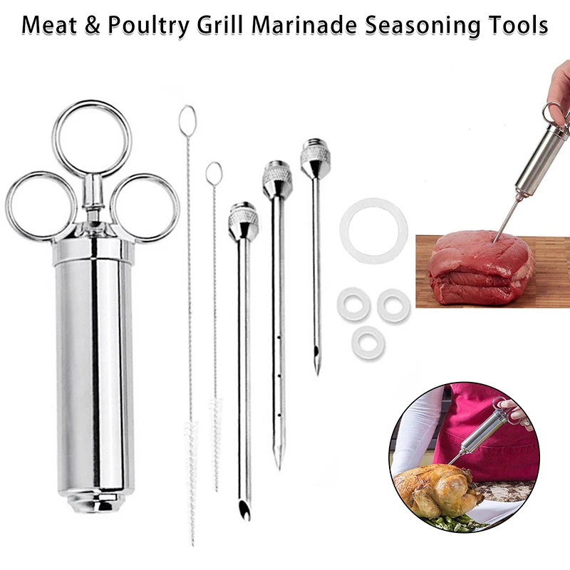 Meat Injector Kit 1 Pin Marinade Injector Needles for BBQ Grill and Turkey Meat Injector Syringe Easy to Use and Clean Seasoning Injector for Meat With 1-oz Large Capacity 