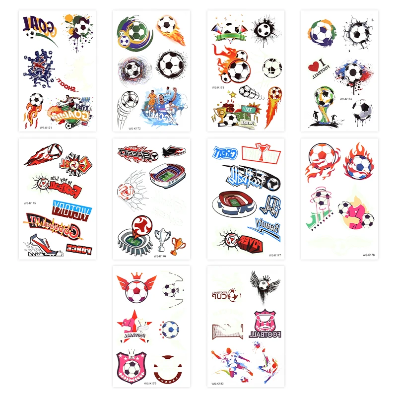 10Pieces Children Soccer Tattoo Sticker For Football Fan Fake Waterproof Emporary Body Tattoos For Hand Birthday Party Supplies