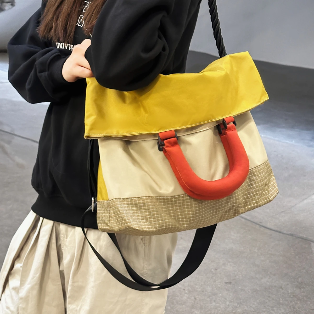 Japanese Style Original Design Crossbody Bag for Women, Thickened Canvas Tote Bag for Commuting, Casual Literary College Shoulder Bag, Sports and Hiking