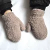 Baby Short Gloves Winter Coral Fleece Children Solid Knitted Plush Furry Full Finger Mittens Autumn Hand Warmer 1-4 Years Old 2