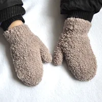 Baby Short Gloves Winter Coral Fleece Children Solid Knitted Plush Furry Full Finger Mittens Autumn Hand Warmer 1-4 Years Old 2