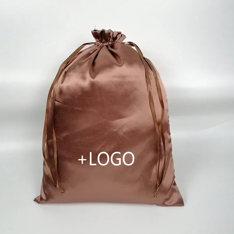 2 Stück Satin-Perückentaschen Mit Kordelzug – 40x30 Cm, Schwarz, Für Haarverlängerungen & Perücken