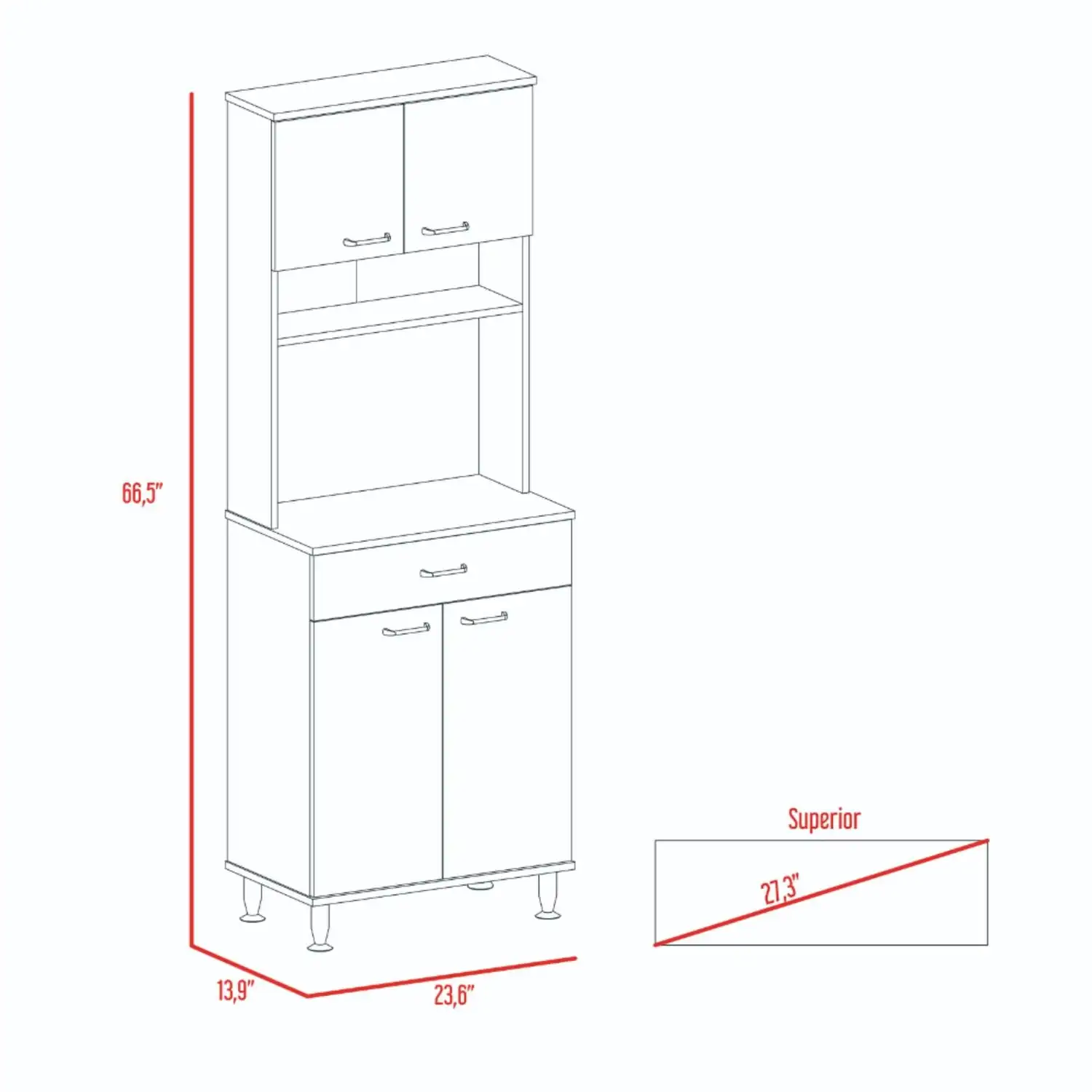 Della 60 Kitchen Pantry with Countertop, Closed & Open Storage White 2