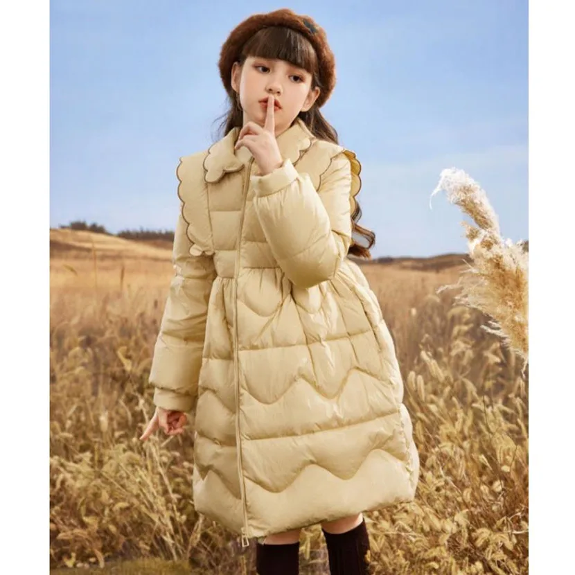 

2022 Winter Glossy Children's Down Jacket Real Fur Collar Hooded Outwear Windproof Waterproof Warm Girls Christmas Coat A2068