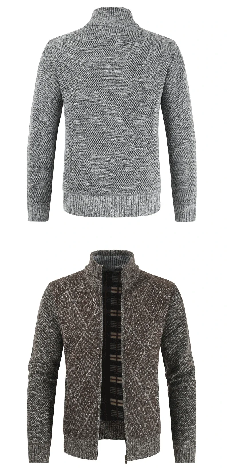 Description Picture 4 of item2023 New Men's Sweater Youth Fashion Trend Zipper Cardigan Stand Up Collar Plaid Casual Sweater Coat