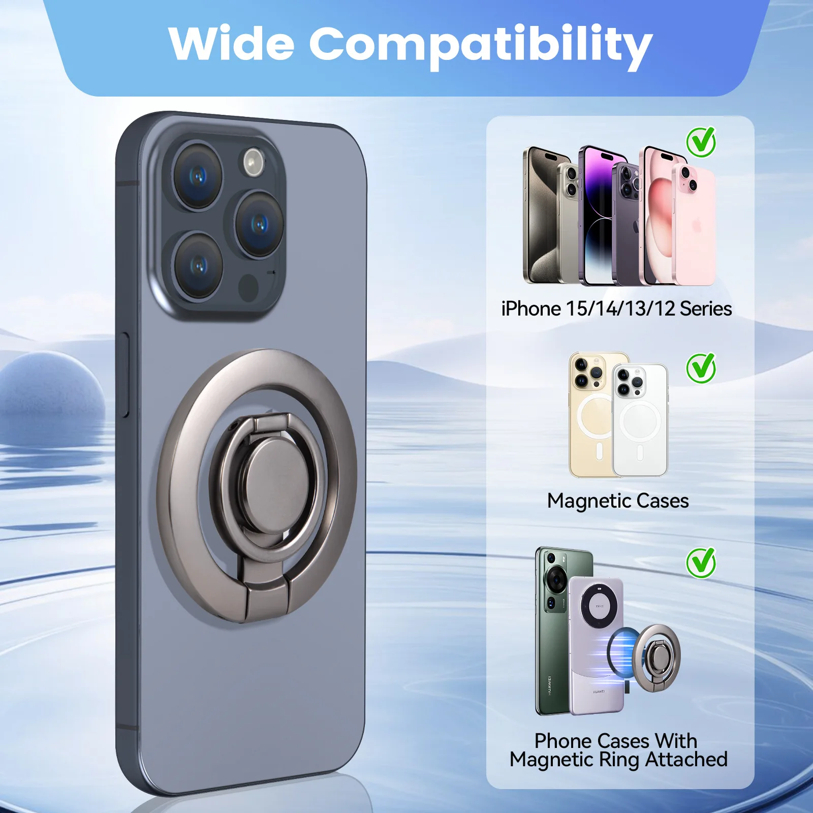 Support magnétique pliable pour smartphone avec fidget spinner et anneau de maintien pour doigt, compatible Magsafe iPhone 17 16 15 14 13 12 Pro Max