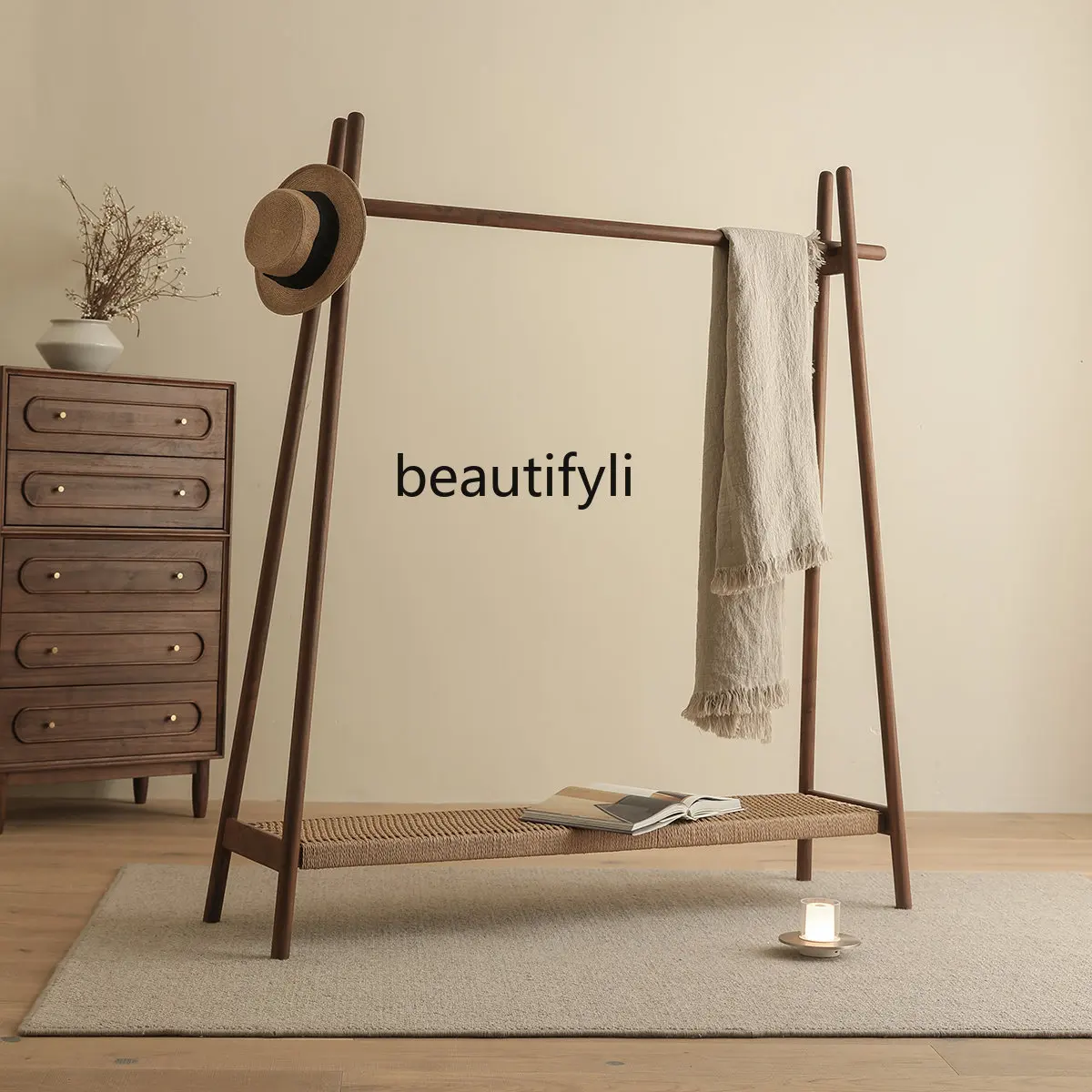 

Solid Wood Hanger Floor Simple Black Walnut Wood Cloth Hanger Bedroom Coat Rack Household