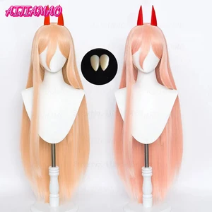 Anime  Cosplay Power Wig Cosplay Long Type 2 Color Hair Heat Resistant Makima Power Wigs Props Horns Teeth + Wig Cap