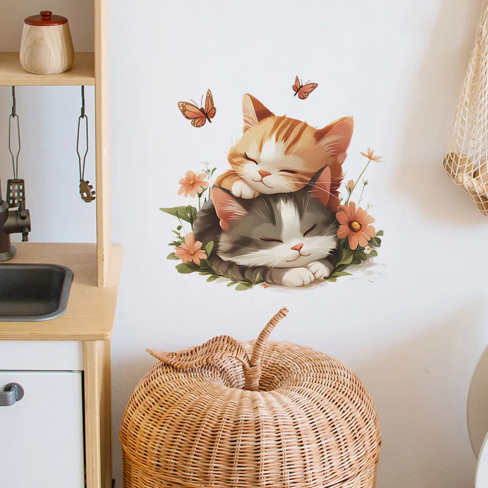 Wall Stickers Luminous Wall Stickers Vinyl Decal Stickers Cartoon Cute Cat Sleeping Wall Sticker Kids Room Background Decor Mural For Baby Bedroom Home Decoration Self-adhesive Wallpaper
