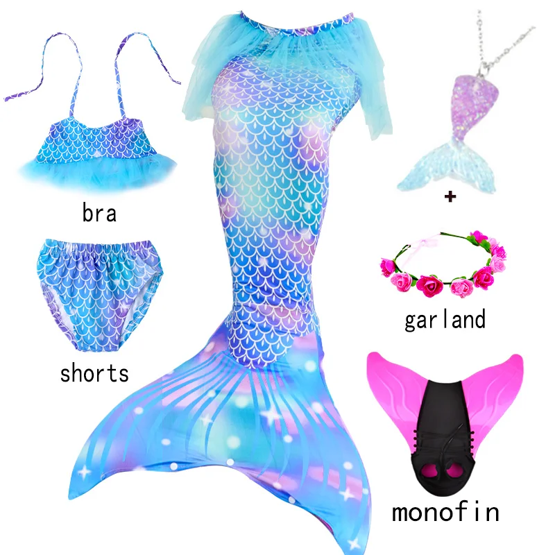 Kids Mermaid Tails for Princess Girls traje de baño sirena Beach Bikini Swimsuit With Monofin Purim Cosplay Costume