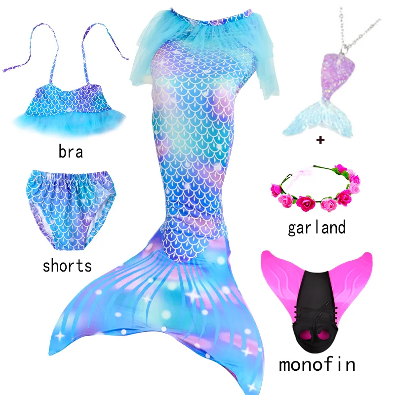 

Kids Mermaid Tails for Princess Girls traje de baño sirena Beach Bikini Swimsuit With Monofin Purim Cosplay Costume