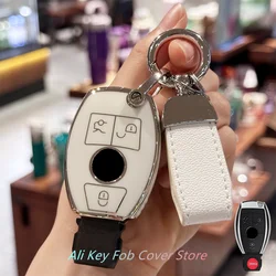 Elegant Leather Key Fob Cover with Keychain - Girly and Cute Design (White with keychain)