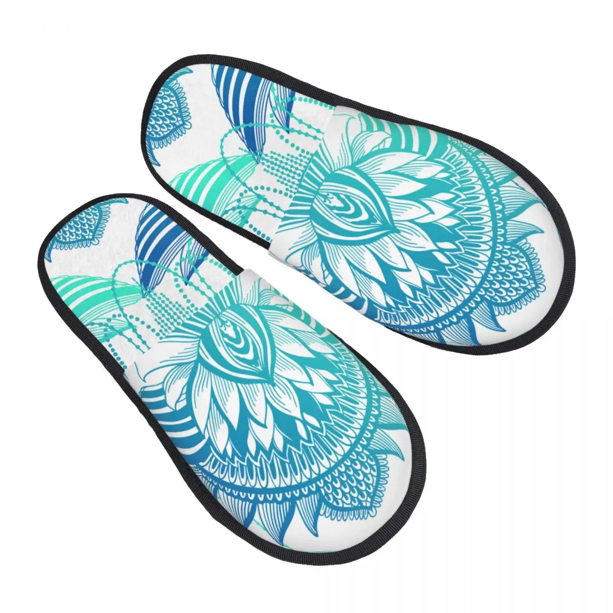 

Soft Plush Cotton Lotus Flower Mandala Ethnic Abstract Print Slippers Shoes Non-Slip Floor Indoor Furry Slippers For Bedroom