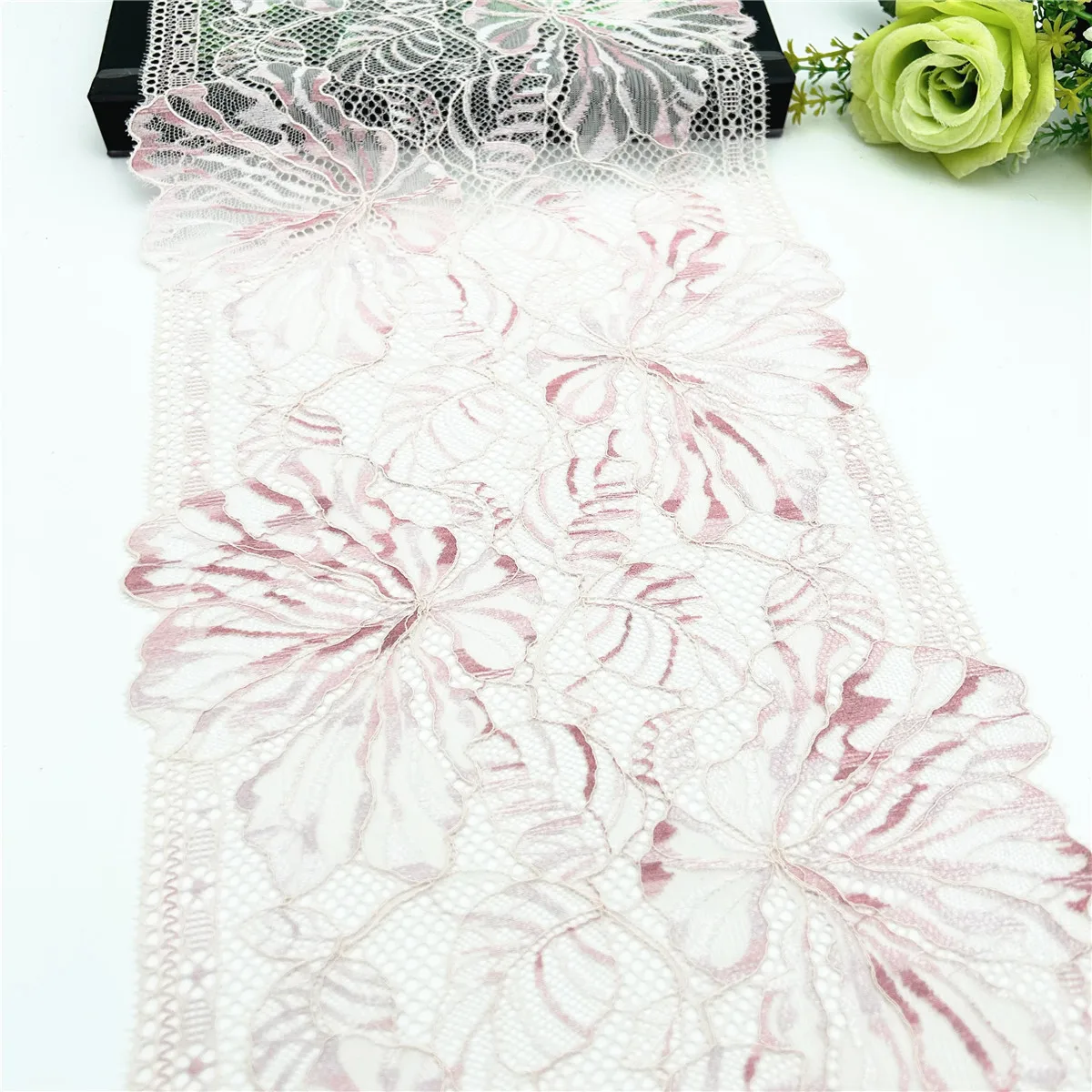 3y/lot Width 22.50cm Pink With White Elastic Stretch Lace Trim 4