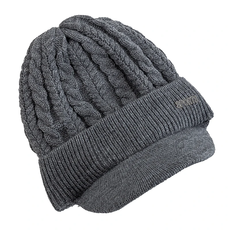 New Style Fashion Winter Warm Hat With Brim Thermal Beanie Hat Thicken Winter Hats For Men&Women Outdoor Knitted Hat