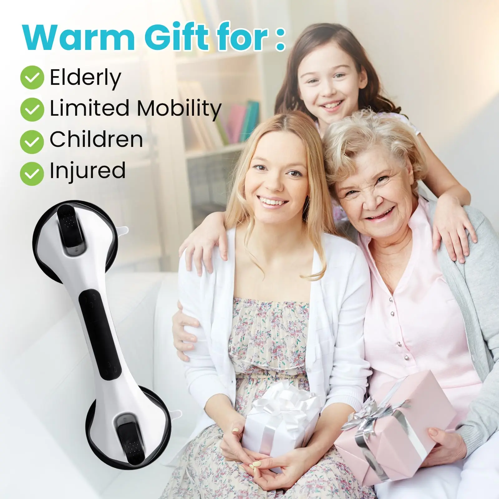 TAILI 2pcs Safety Helping Handle Shower Handle Suction Grab Handles Safety Shower Grab Bars for Seniors, Elderly, Hand Rails