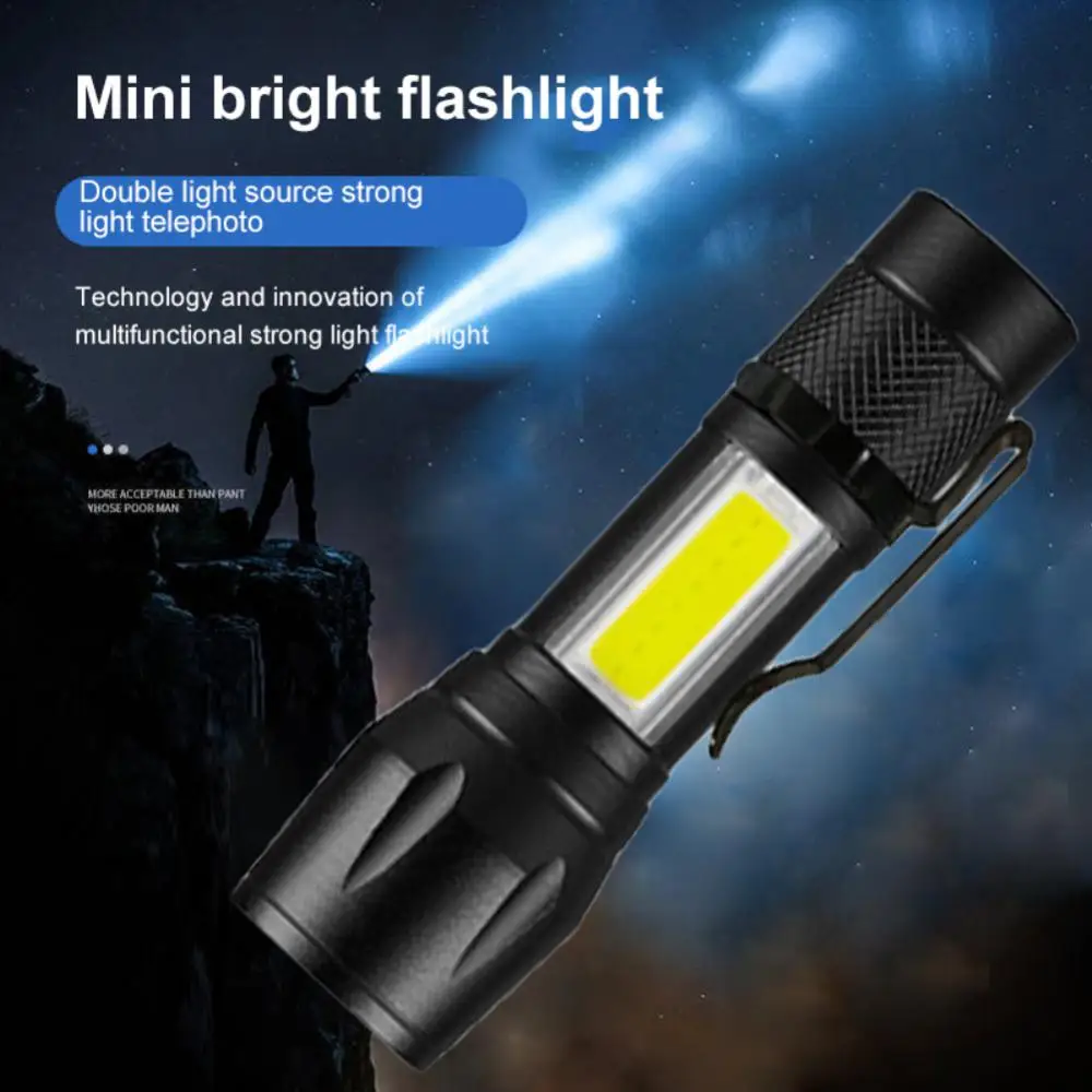 Mini lanterna LED com bateria embutida, lâmpada de foco Zoom, luz de trabalho recarregável, XP-G Q5, 1-4pcs