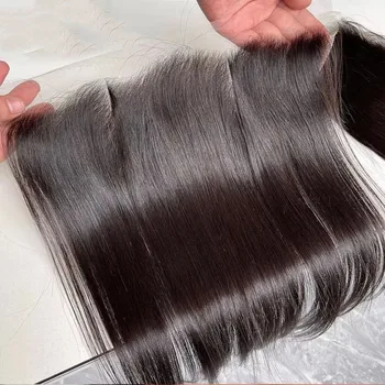 13x4 HD Lace Frontal Brazilian Straight Hair HD Transparent Lace Closure Pure-Hand Tied Human Hair Lace Closure 12-24 Inch 1