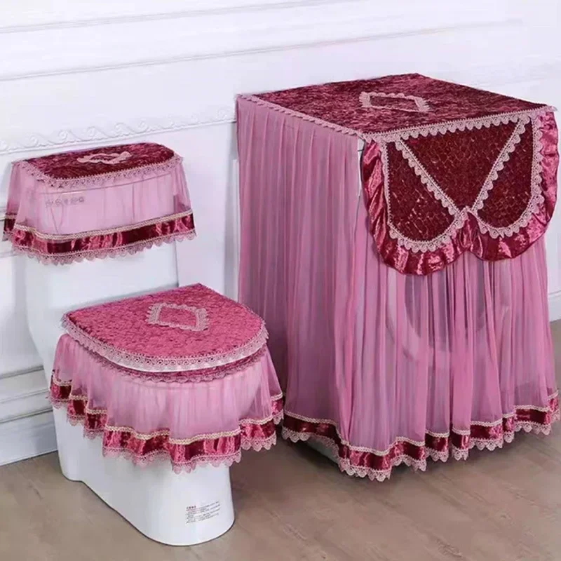 Universal Swan Velvet Toilet Seat Cushion Cover Removable Lace Toilet 3pcs Set Washing Machine Cover Protective