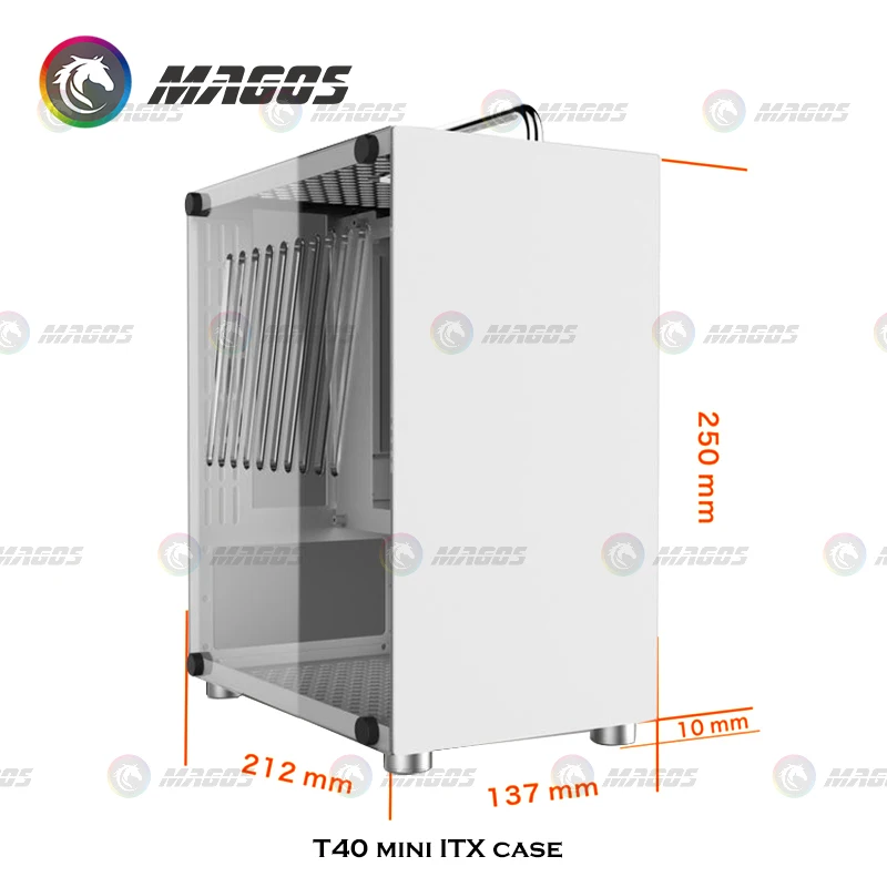 Barracuda T40 Mini-estojo Itx Suporte Gamingcomputer Mini-itx Sfx Sfx-l Lado do Desktop Chassi Branco Transparente 212x137x260 mm