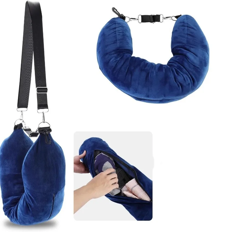 Portable Practical Travel Pillow with Storage Bag for Outdoor Use, Adjustable Polyester Fiber Neck Support, Comfortable