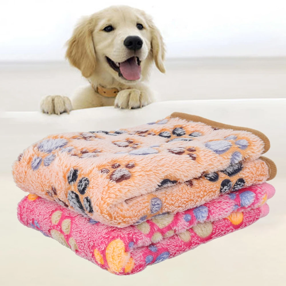 

Soft Coral Fleece Warm Dog Mat Cute Paw Foot Printed Dogs Cat Puppy Blanket Sleeping Bed Cover Mats Small Medium Pets Cushion